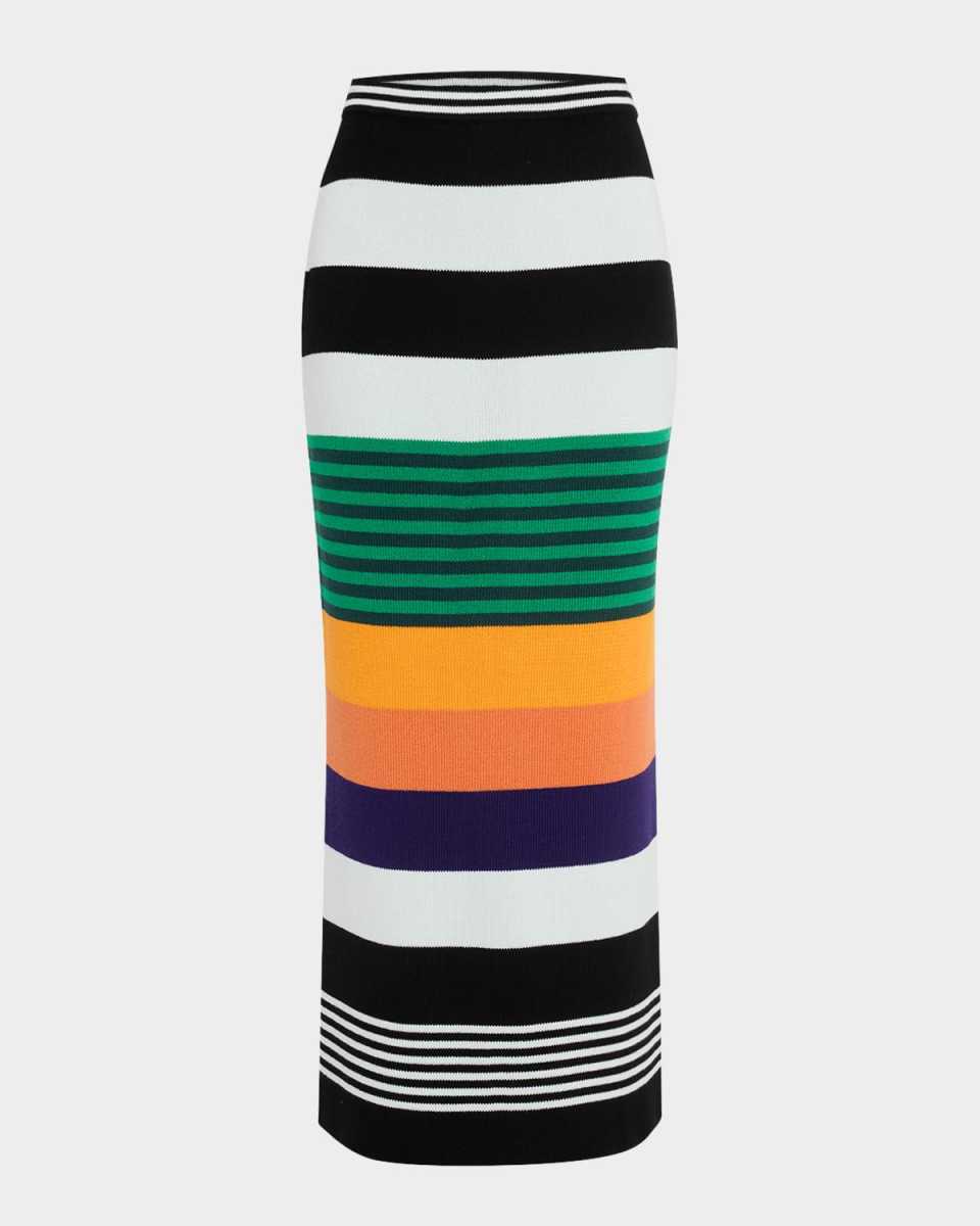 Striped Knit Midi Pencil Skirt